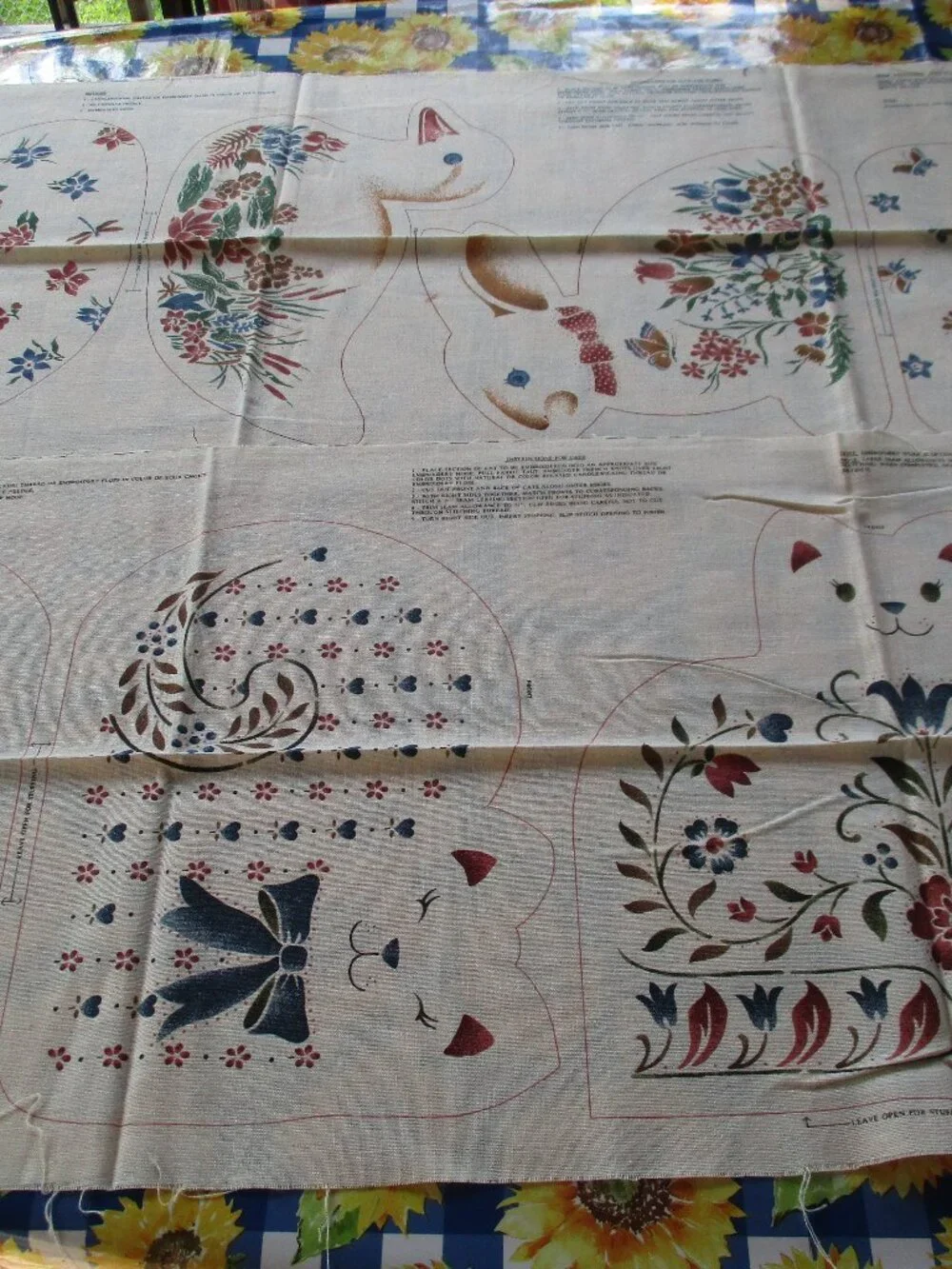 Vintage Lot of Folksy Muslin Fabric Cat Bunny Duck Cut Outs